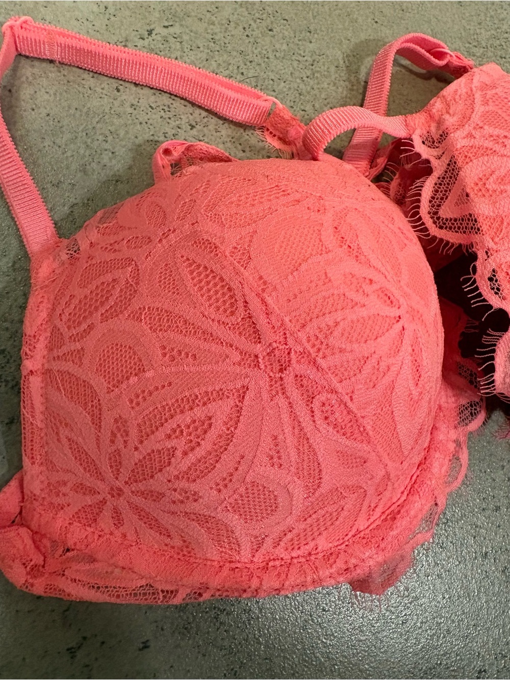 PINK Victoria’s Secret Coral Pink Lace Racerback Front-Close Bra 34D - Picture 9 of 9